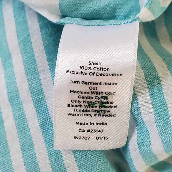 Talbots Woman Beaded Striped Top Size 2X Blue White Cotton Boho Popover Coastal - Picture 9 of 12